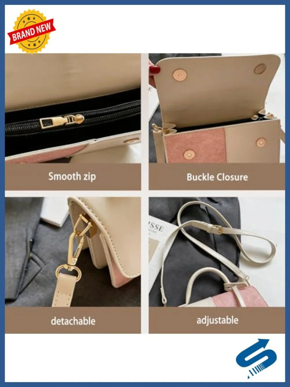 Women Patchwork PU Leather Tote Handbag Satchel Crossbody with Detachable Strap